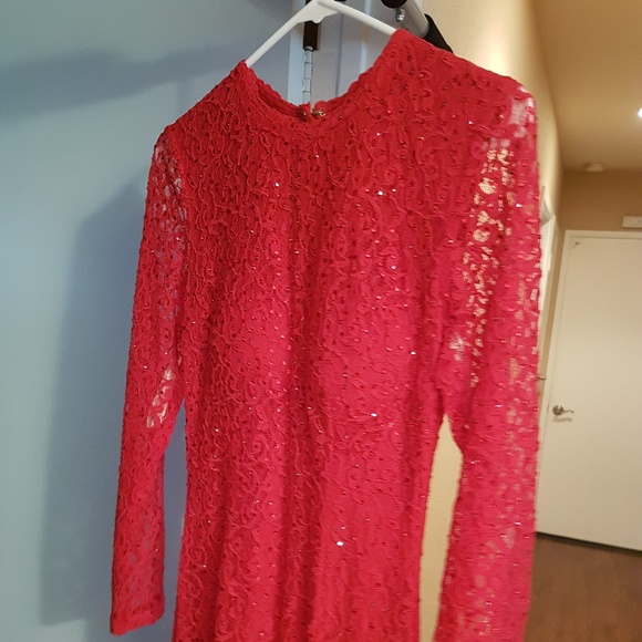 Jovani Long-Sleeve Slit Lace Evening Gown - Picture 4 of 7